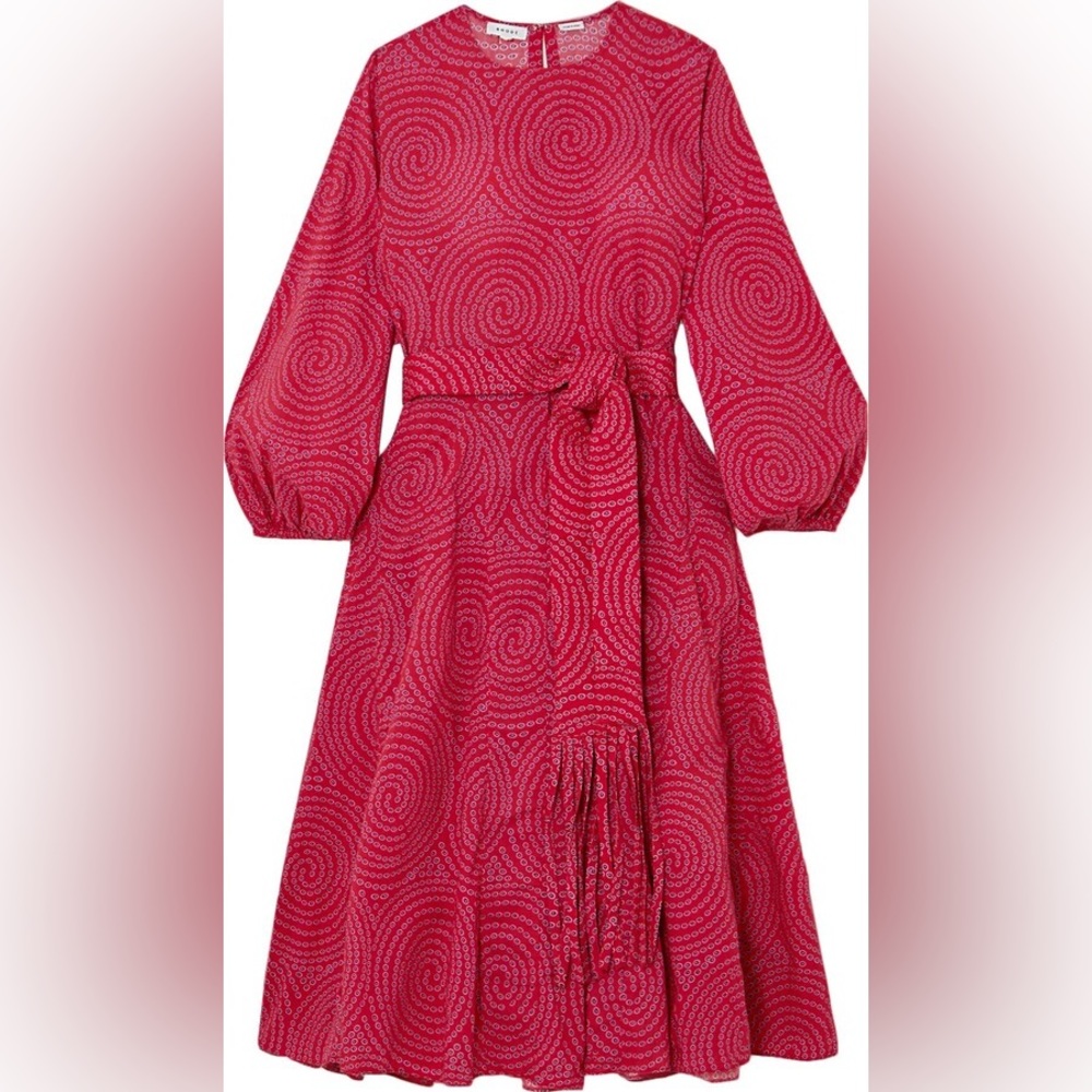 Rhode Resort - Red Swirl Dot Dress with Fringe, Quilted Belt